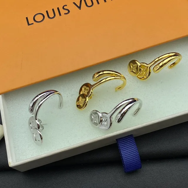 Louis Vuitton Monogram Flower Gold Silver Hinged Hoop Dual-Disc Earrings 7