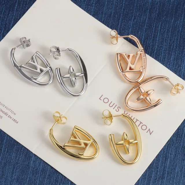 Louis Vuitton Monogram Flower Hoop Gold Silver Open Earrings 5