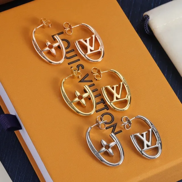 Louis Vuitton Monogram Flower Hoop Gold Silver Open Earrings 6