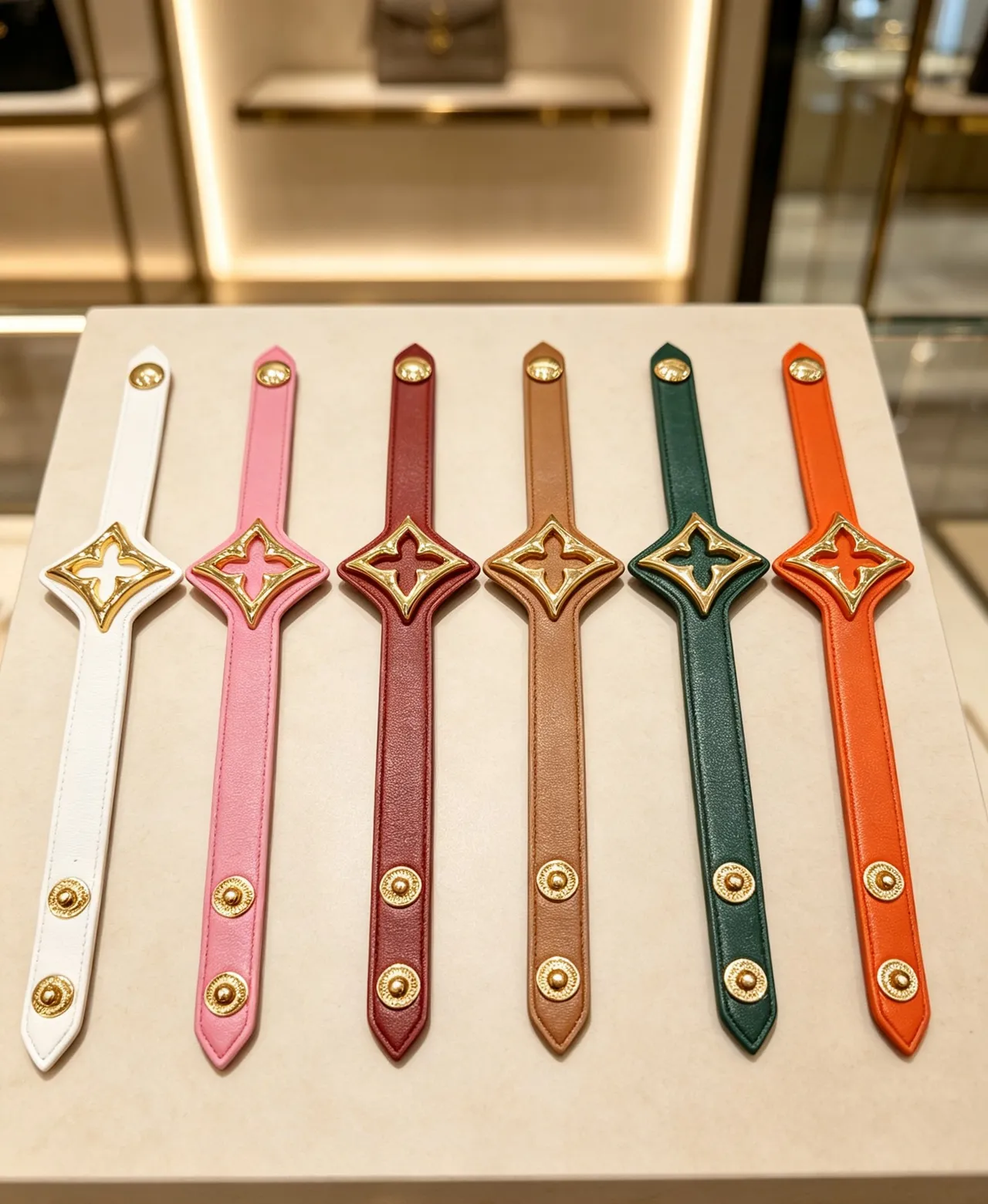 Louis Vuitton Monogram Flower Multicolor Gold Leather Strap Hardware Bracelet 1