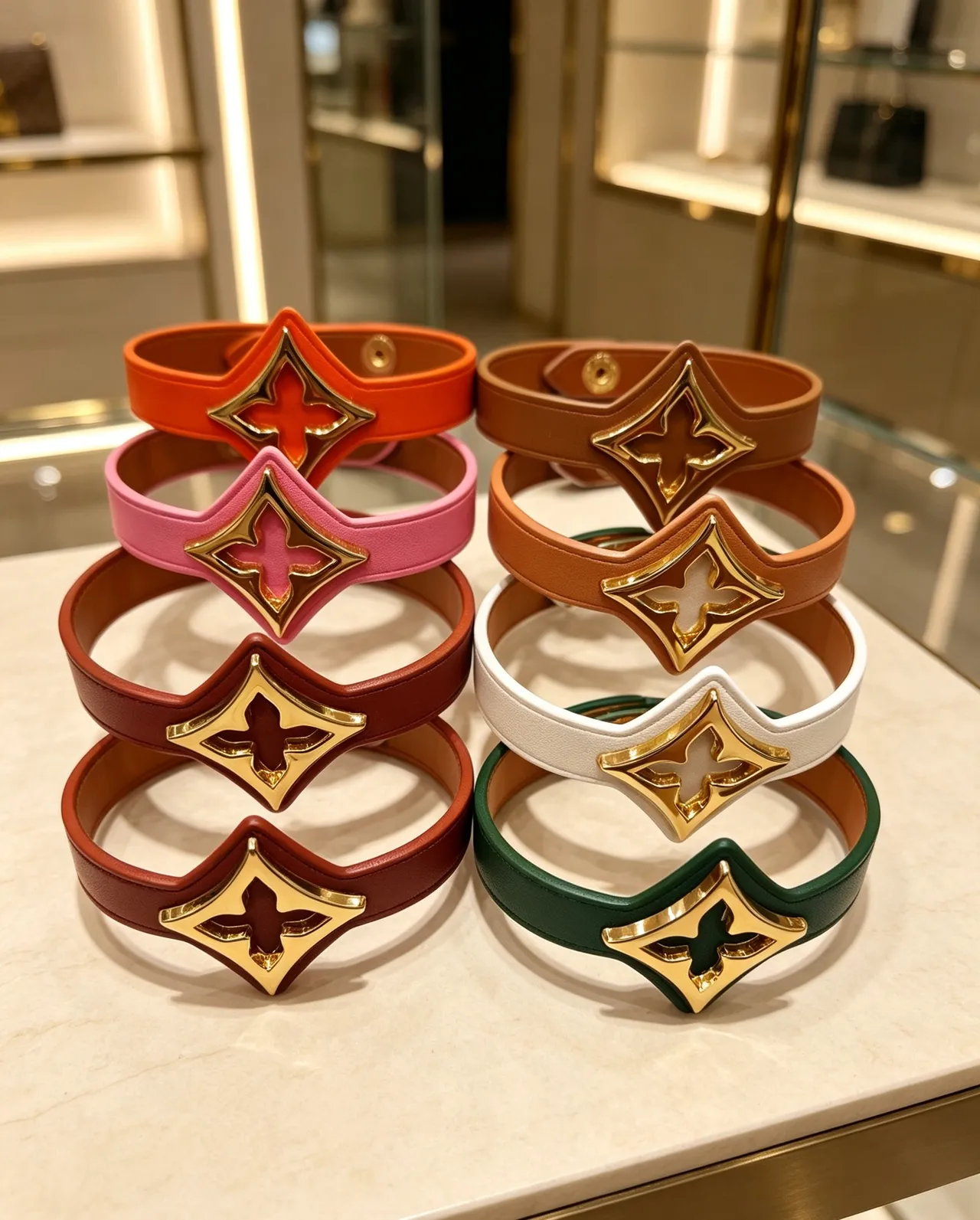 Louis Vuitton Monogram Flower Multicolor Gold Leather Strap Hardware Bracelet 8