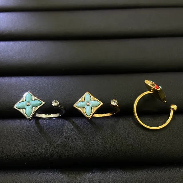 Louis Vuitton Monogram Flower Turquoise Enamel Gold and Silver Tone Rings 2