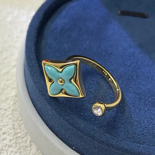 Louis Vuitton Monogram Flower Turquoise Enamel Gold and Silver Tone Rings 4