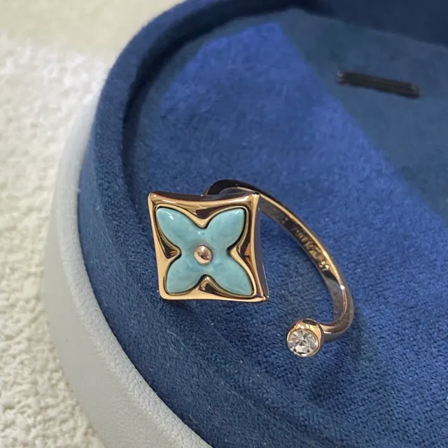 Louis Vuitton Monogram Flower Turquoise Enamel Gold and Silver Tone Rings 5