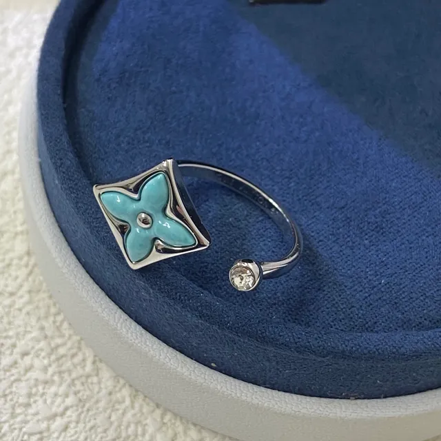 Louis Vuitton Monogram Flower Turquoise Enamel Gold and Silver Tone Rings 6