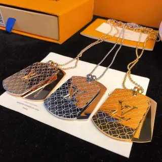 Louis Vuitton Monogram Grid Dog-Tag Pendant Necklaces