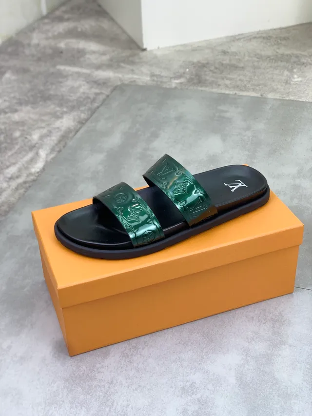 Louis Vuitton Monogram Patent Green and Black Slide Slippers 3