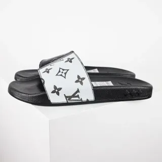 Louis Vuitton Monogram Print Black and White Slide Slippers