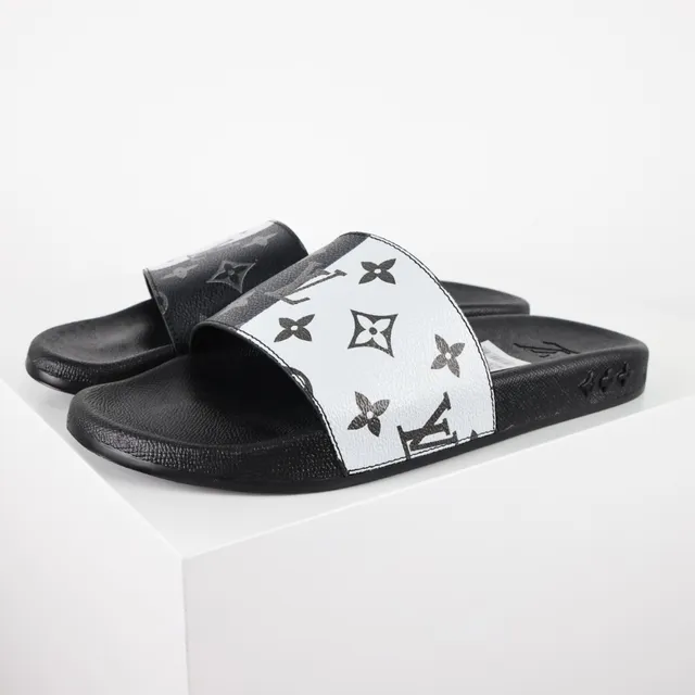 Louis Vuitton Monogram Print Black and White Slide Slippers 2