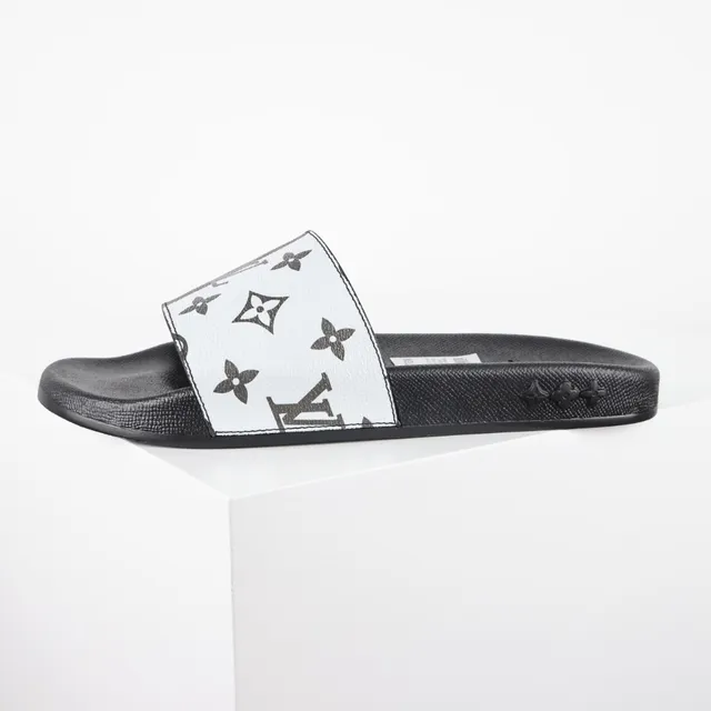 Louis Vuitton Monogram Print Black and White Slide Slippers 9