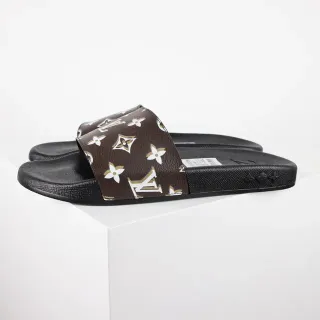 Louis Vuitton मोनोग्राम प्रिंट भूरा और काला स्लाइड स्लिपर्स