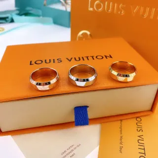 Louis Vuitton Monogram Ring Gold Tone Enamel Inlay Rings
