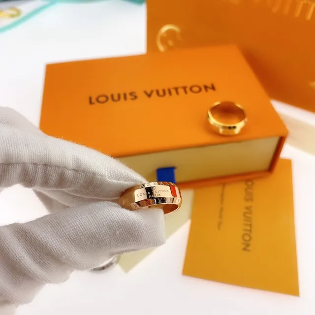 Louis Vuitton Monogram Bague Gold Tone Enamel Inlay Bagues 7