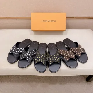 Louis Vuitton Monogram काली भूरी क्रॉस स्ट्रैप स्लिपर्स