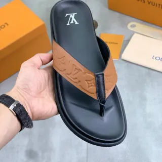 Louis Vuitton Monogram حزام أسود و بني نعال