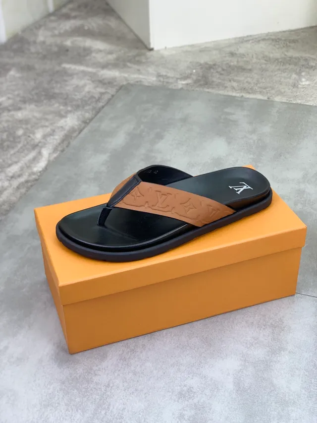 Louis Vuitton Monogram Strap Black and Tan Slippers 4