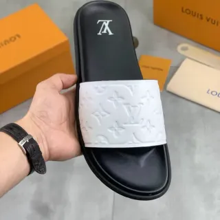 Louis Vuitton Monogram Strap काला और सफेद चप्पल