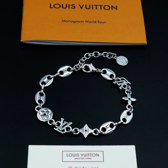 Louis Vuitton Monogram World Tour Gold Silver Chain-Link Bracelet 11