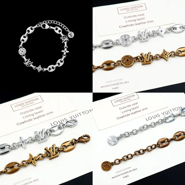 Louis Vuitton Monogram World Tour Gold Silver Chain-Link Bracelet 12