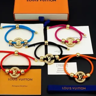Louis Vuitton Monogram World Tour Multicolor Gold Cord-Wrapped Medallion Bracelet