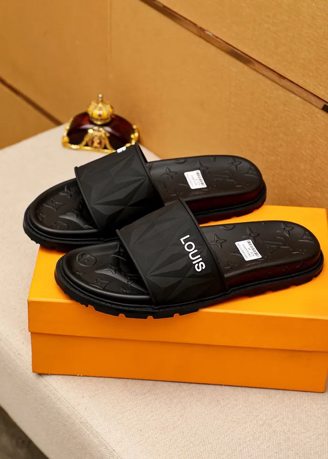 Louis Vuitton Monogrammed Faceted Strap Black Slippers 2