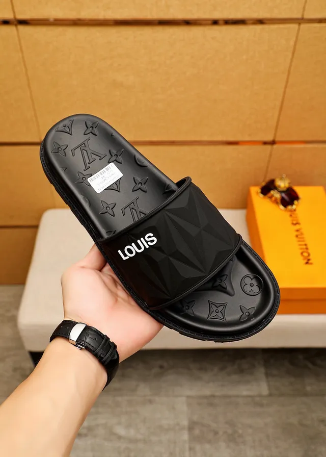 Louis Vuitton Monogrammed Faceted Strap Black Slippers 4