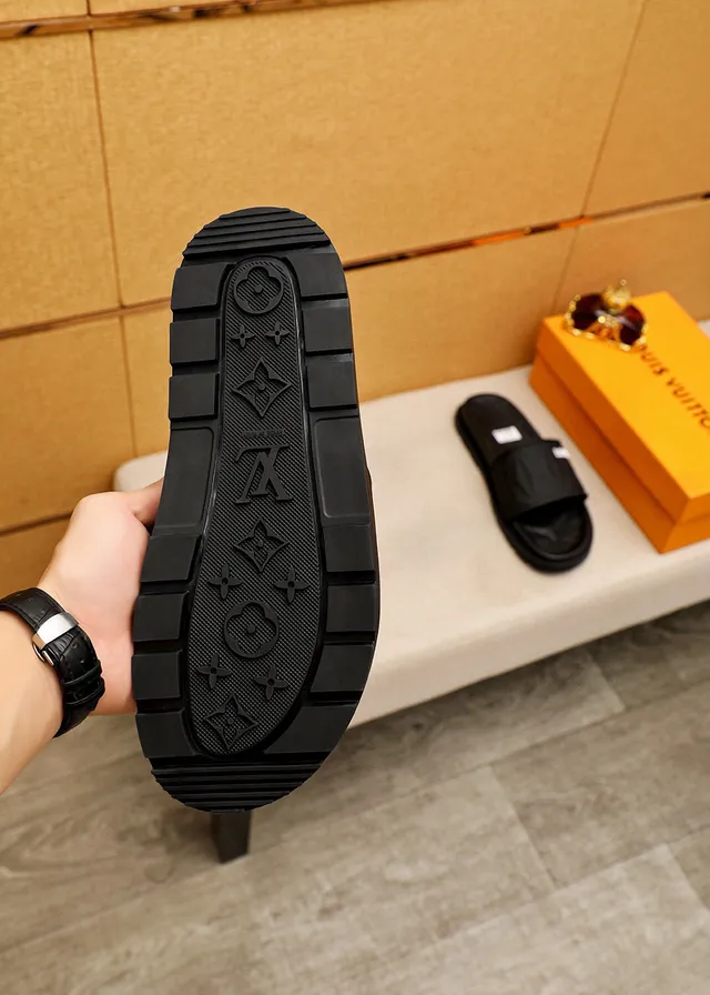 Louis Vuitton Monogrammed Faceted Strap Black Slippers 9