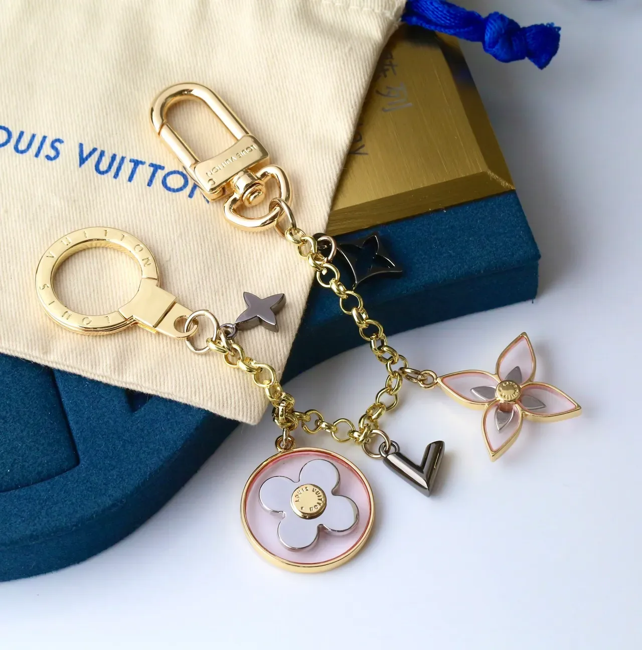 Louis Vuitton Multi-Charm Enamel Flower Star Keyring Bracelet 4