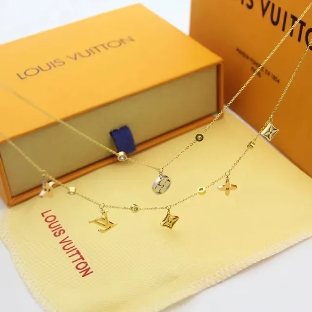 Louis Vuitton Multi-Pendant Layered Gold and Silver Tone Necklaces 2