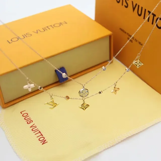 Louis Vuitton Multi-Pendant Layered Gold and Silver Tone Necklaces 3