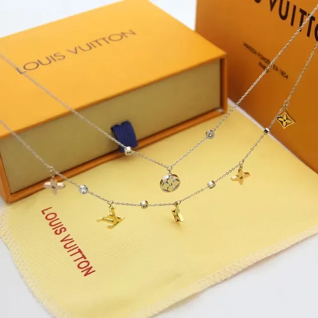 Louis Vuitton Multi-Pendant Layered Gold and Silver Tone Necklaces 4