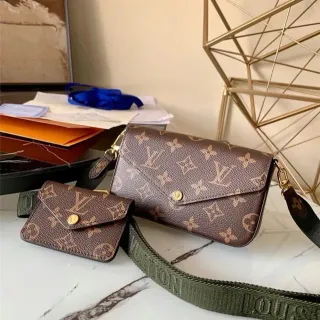 Louis Vuitton Multi Pochette Accessoires Brown Army Green Monogram Canvas Flap Closure Messenger Bag