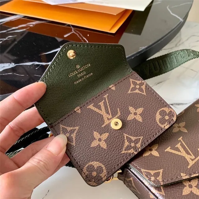 Louis Vuitton Multi Pochette Accessoires Brown Army Green Monogram Canvas Flap Closure Messenger Bag 14