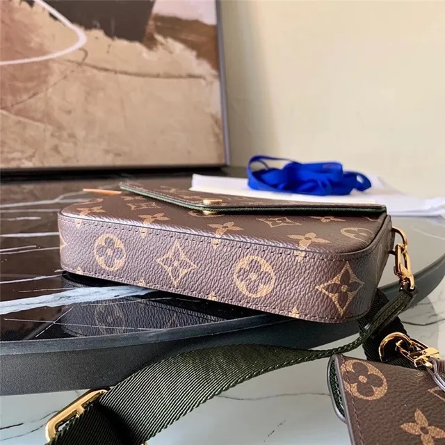 Louis Vuitton Multi Pochette Accessoires Brown Army Green Monogram Canvas Flap Closure Messenger Bag 17
