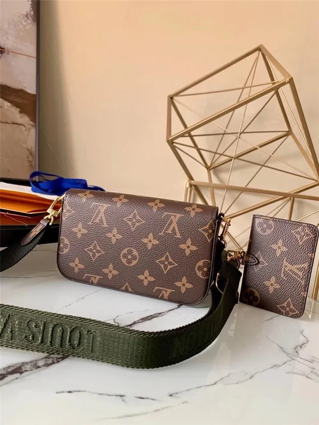 Louis Vuitton Multi Pochette Accessoires Brown Army Green Monogram Canvas Flap Closure Messenger Bag 18