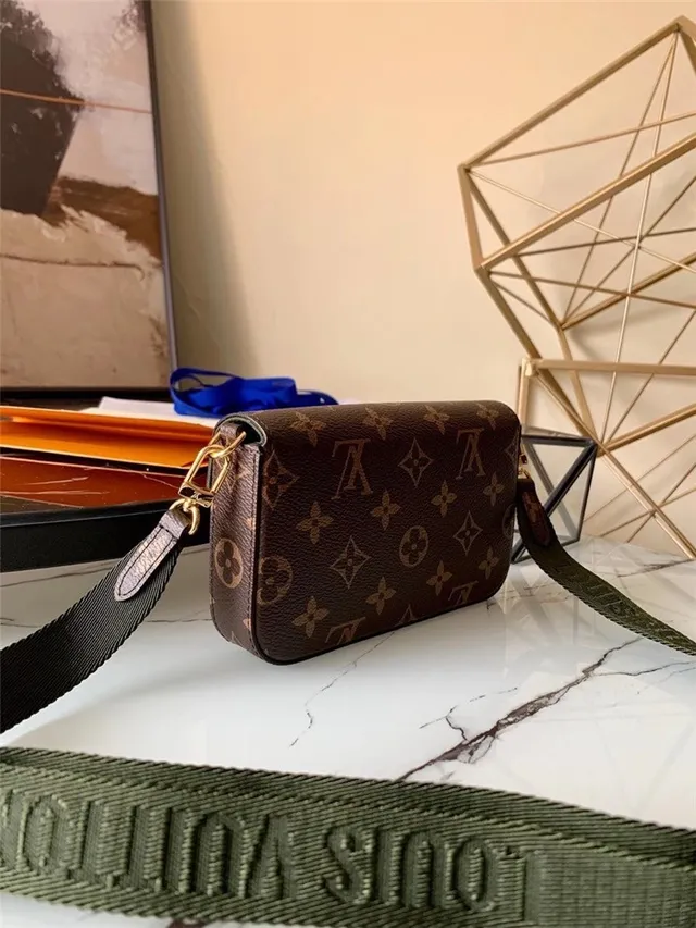 Louis Vuitton Multi Pochette Accessoires Brown Army Green Monogram Canvas Flap Closure Messenger Bag 19