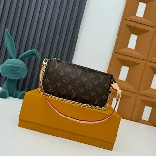 Louis Vuitton Multi Pochette Accessoires Brown Gold Monogram Canvas Chain Strap Crossbody Bag