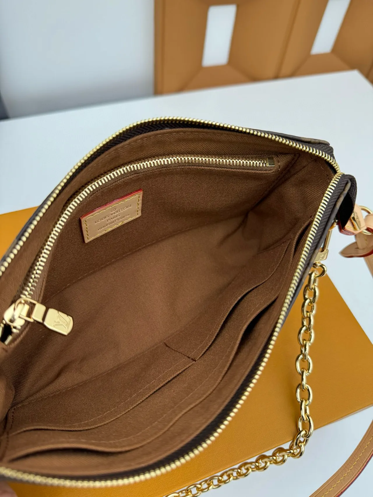 Louis Vuitton Multi Pochette Accessoires Brown Gold Monogram Canvas Chain Strap Crossbody Bag 2