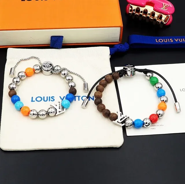 Louis Vuitton Multicolor Beaded Logo Charm Bracelet 6