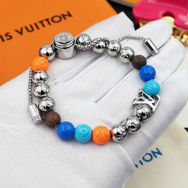 Louis Vuitton Multicolor Beaded Logo Charm Bracelet 9