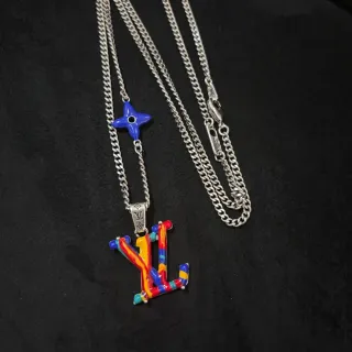Louis Vuitton Multicolor Silver Enamel-Coated Monogram Pendant Curb Chain Necklace
