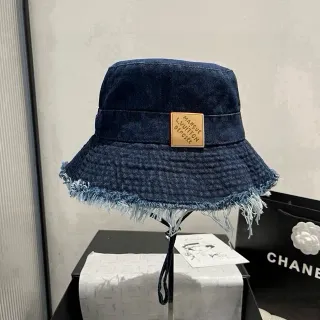 Louis Vuitton Navy Beige Denim Frayed Brim Bucket Hat