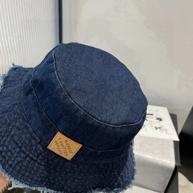 Louis Vuitton Bleu Marine Beige Denim Borde Déchiré Chapeau Bucket 7