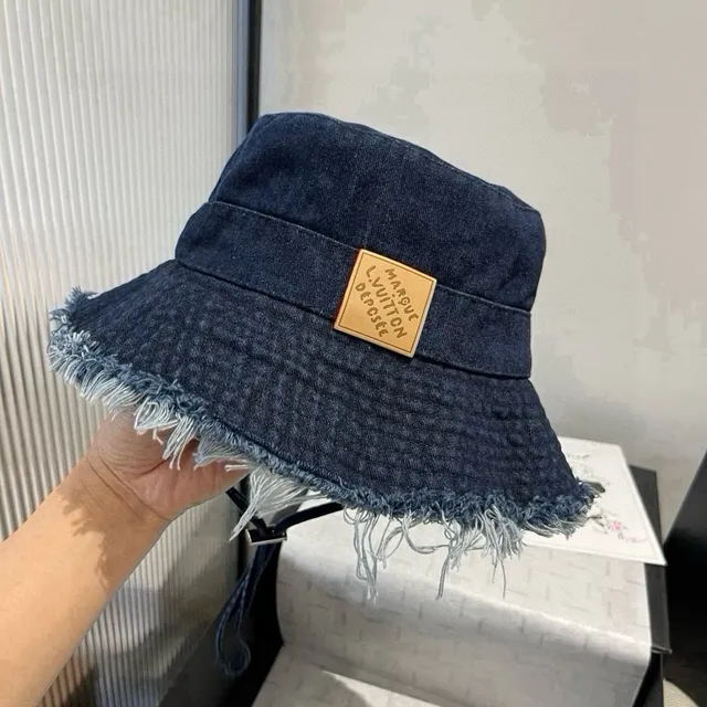Louis Vuitton Bleu Marine Beige Denim Borde Déchiré Chapeau Bucket 8