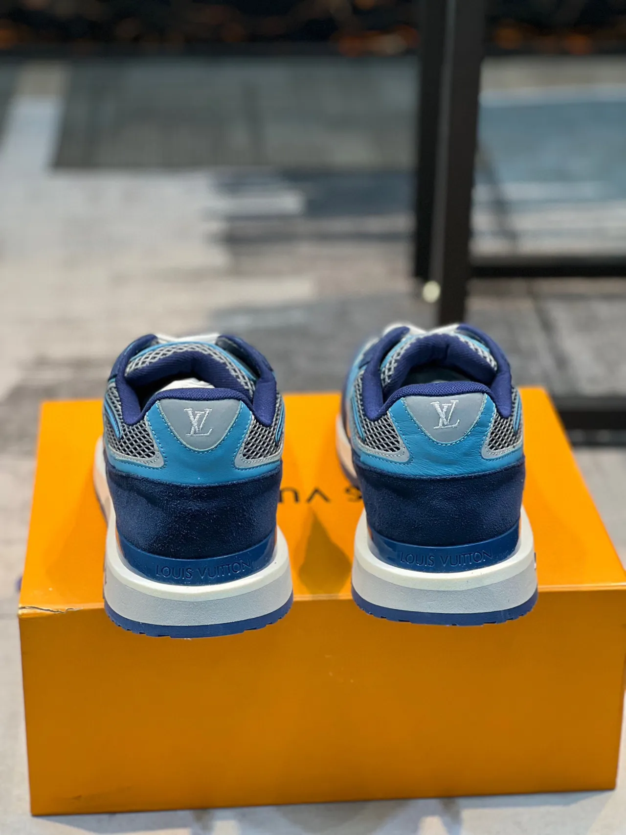 Louis Vuitton Navy Blue Layered Mesh And Suede Upper Monogrammed Midsole Lifestyle Sneakers 2