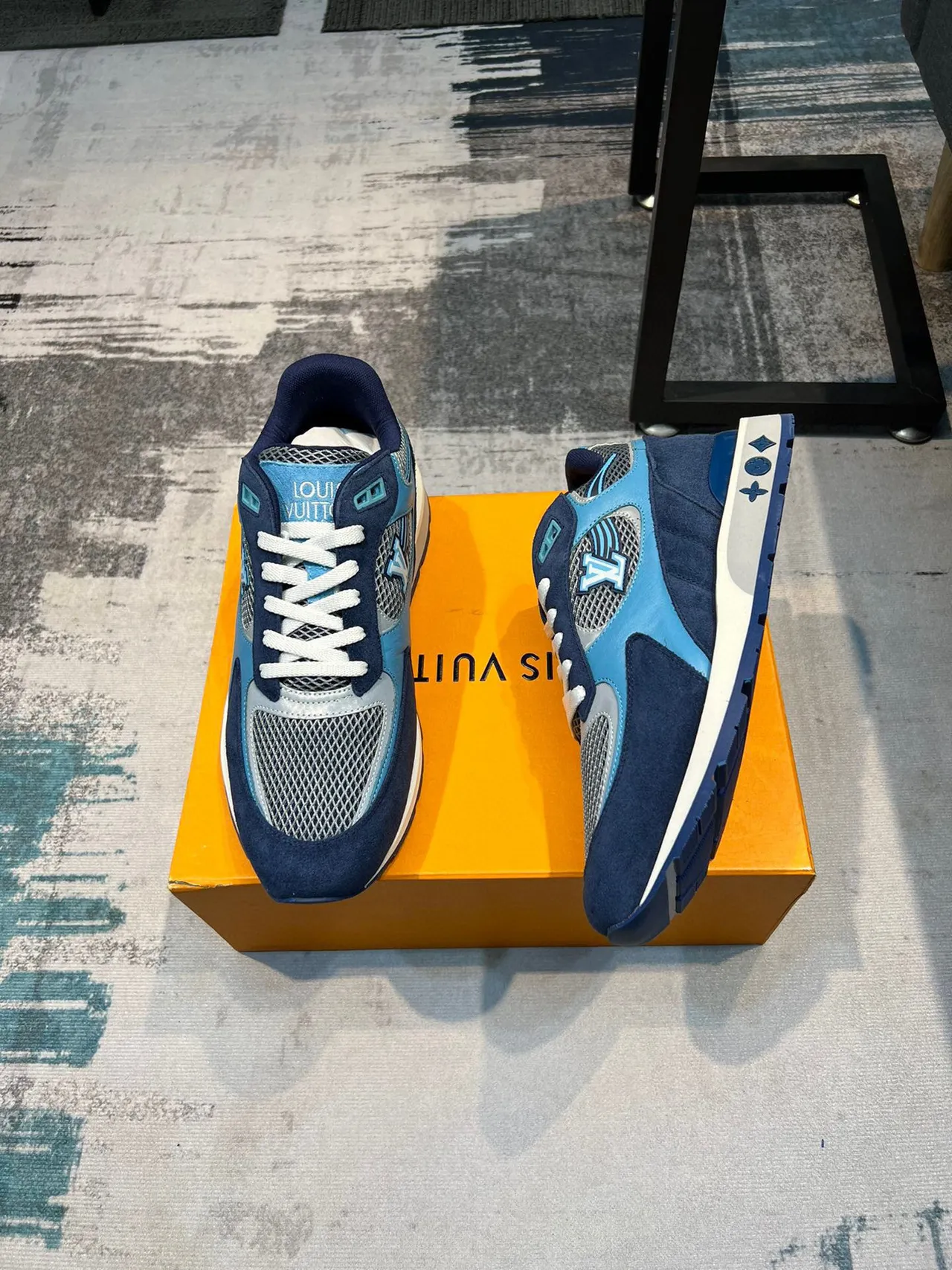 Louis Vuitton Navy Blue Layered Mesh And Suede Upper Monogrammed Midsole Lifestyle Sneakers 4