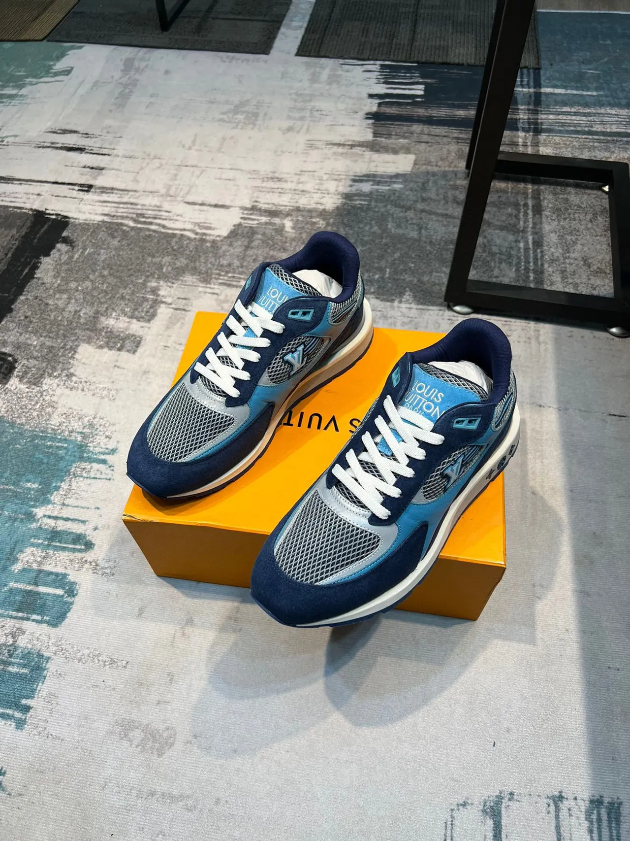 Louis Vuitton Navy Blue Layered Mesh And Suede Upper Monogrammed Midsole Lifestyle Sneakers 5