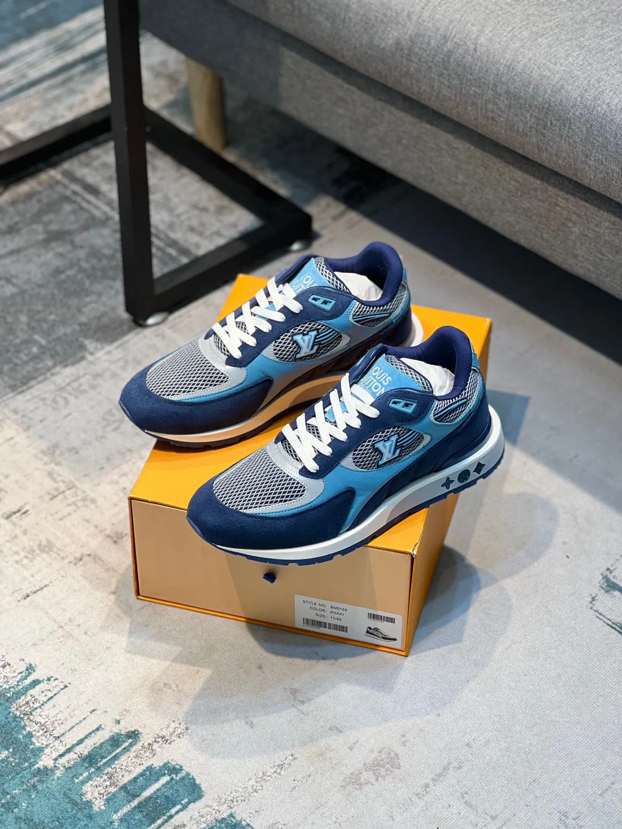 Louis Vuitton Navy Blue Layered Mesh And Suede Upper Monogrammed Midsole Lifestyle Sneakers 7
