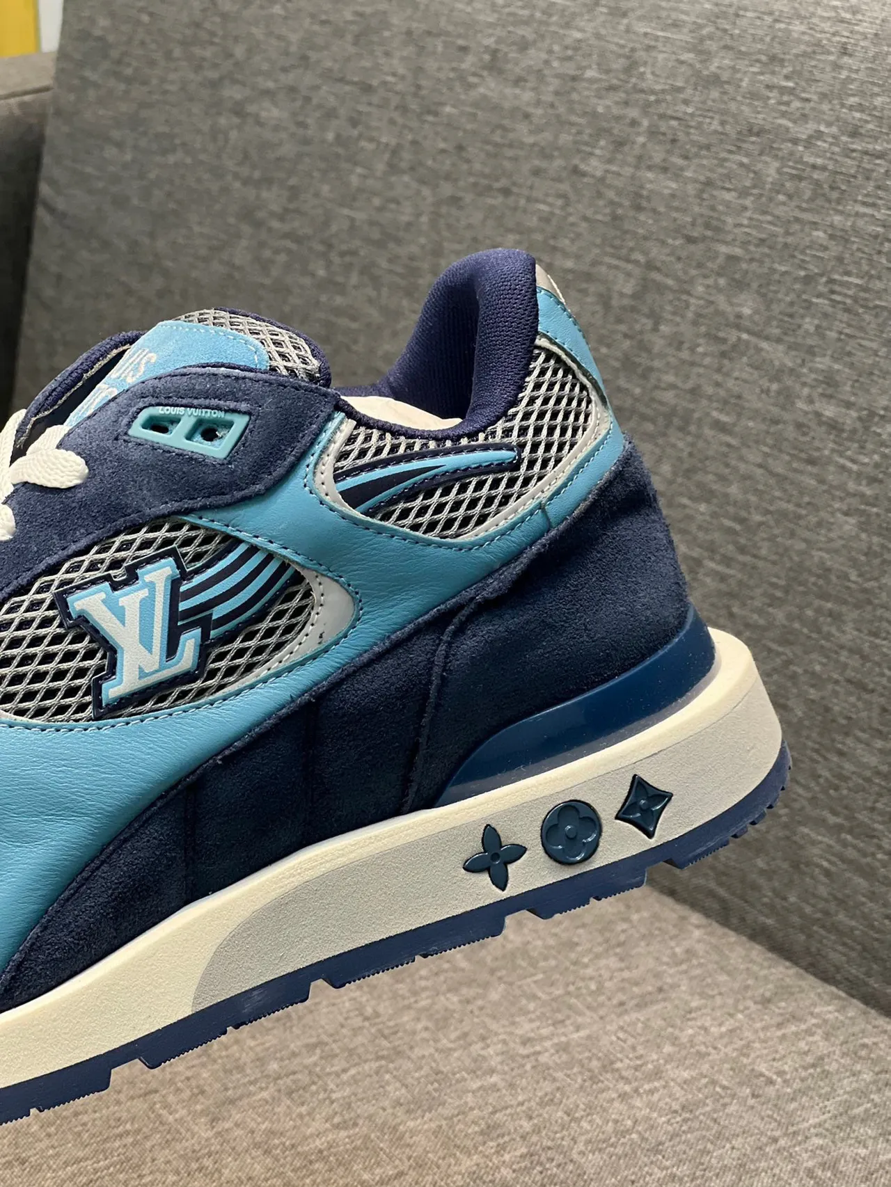 Louis Vuitton Navy Blue Layered Mesh And Suede Upper Monogrammed Midsole Lifestyle Sneakers 8