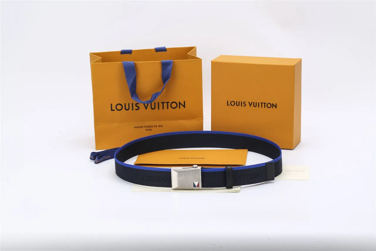 Louis Vuitton Navy Blue Woven Nylon Strap Contrasting Piping Canvas Belt 2
